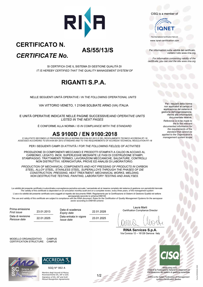 Quality certificate