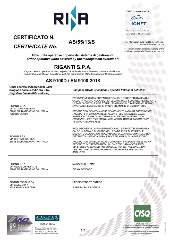 Quality certificate